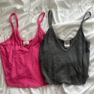 pink and grey tank tops